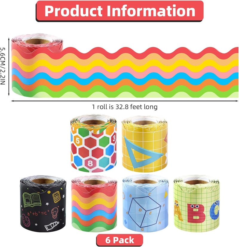 DASTTUIS 6 Rolls 196.8 Ft Decorative Math Bulletin Board Borders Set – Colorful Classroom Trim – Math Theme Inspired Trim for Home, Classroom, Office & School Decor - Teacher Decor, Wall & Supplies - Image 2